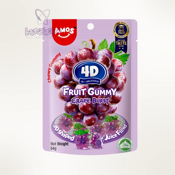 پاستیل انگور 3D Amos با مغز ژله‌ ای – 54 گرمی
